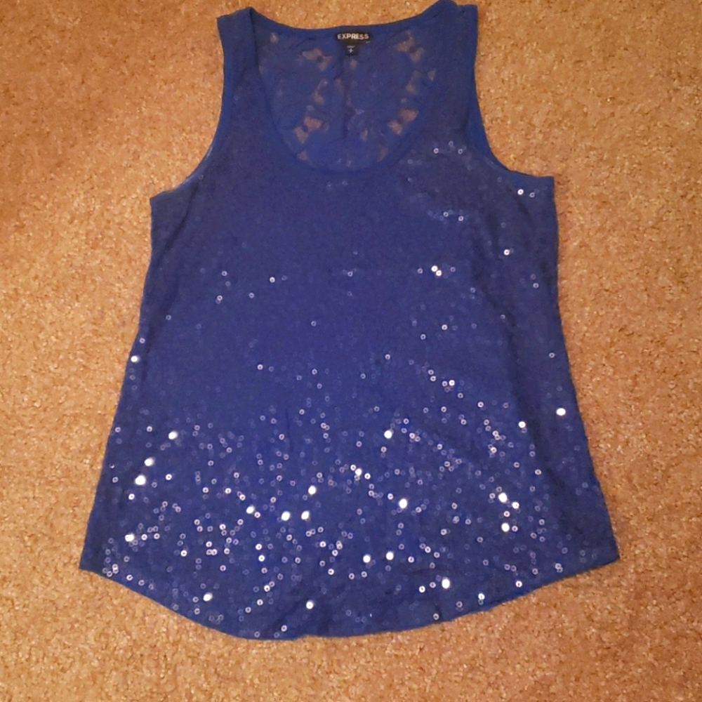 Blue Sequin Tank Top